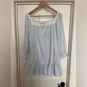 VICTORIA'S SECRET PEASANT BLUE 100% COTTON EYELET short NIGHTGOWN